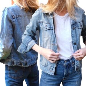 VTG Y2K 2002 Hollister Distressed Faded Denim Jean Jacket Blue Medium Wash - S